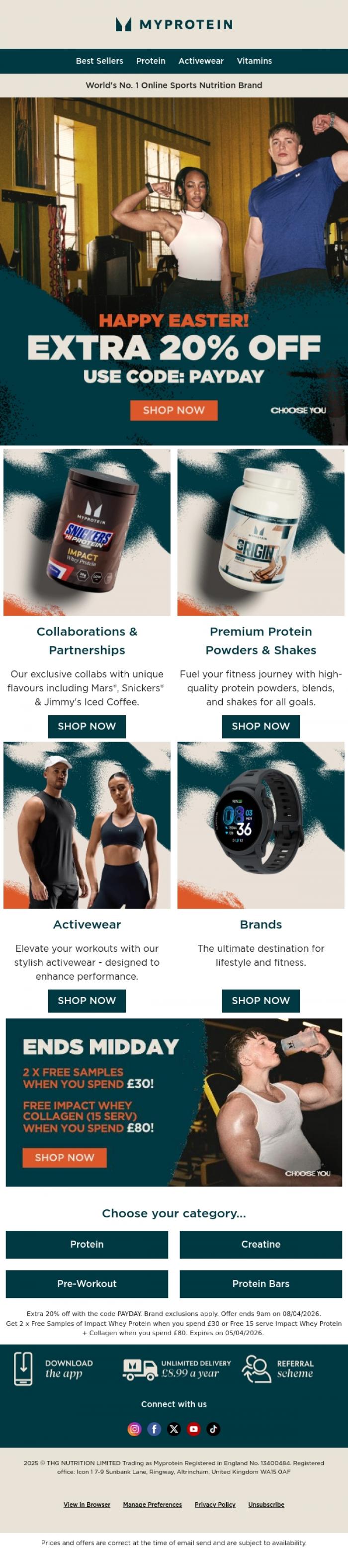 Email Design Inspiration from Myprotein, Happy Easter from Myprotein (20% off inside)