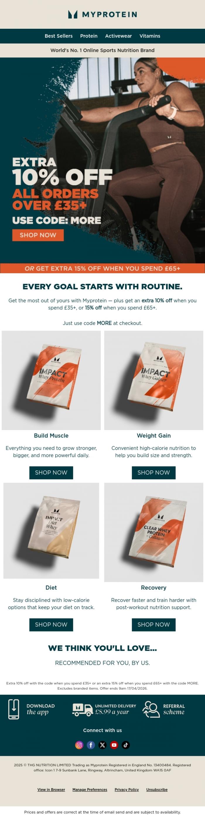 Email Design Inspiration from Myprotein, Every goal is built on routine.