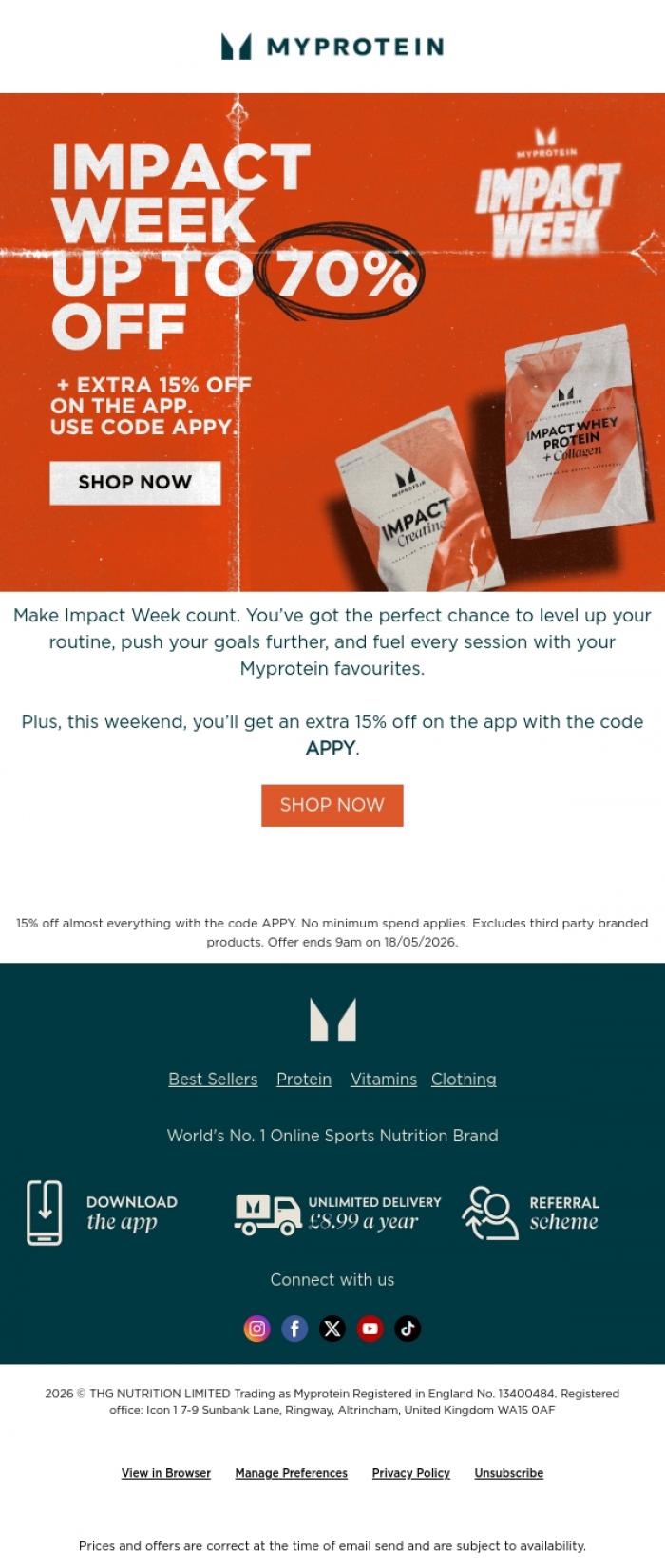 Email Design Inspiration from Myprotein, Impact Week Sale: Top picks for you