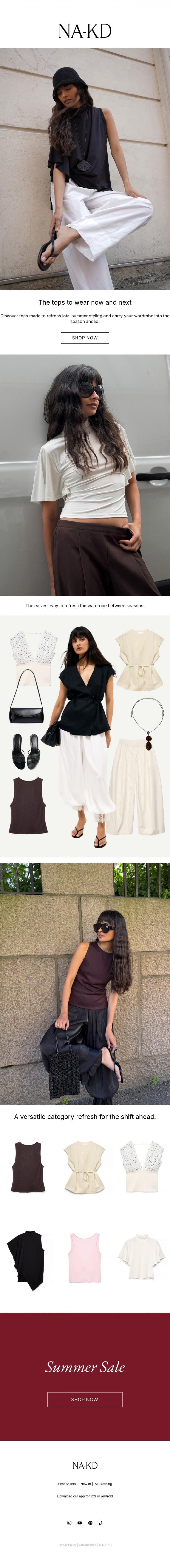 Email Design Inspiration from NA-KD.com, The Transeasonal Tops Edit.
