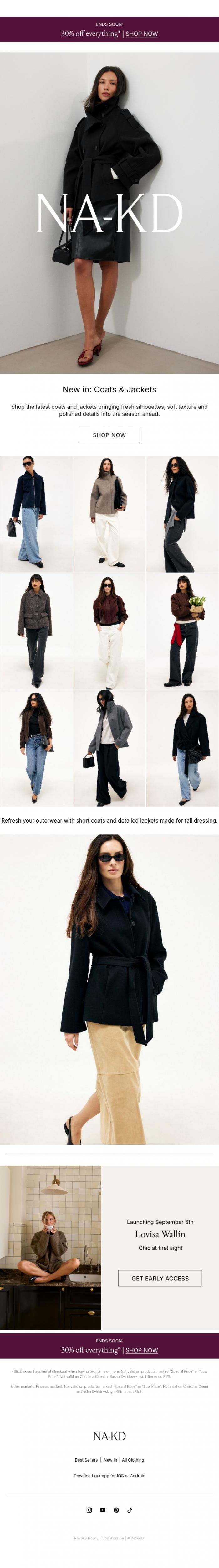 Email Design Inspiration from NA-KD.com, New in: Coats & Jackets
