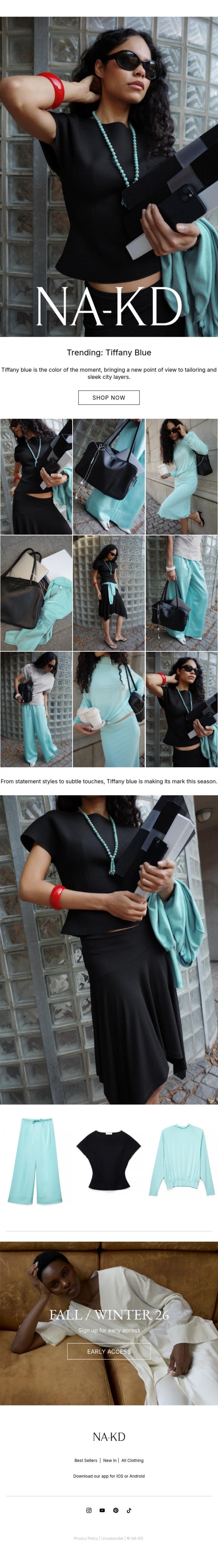 Email Design Inspiration from NA-KD.com, Trending now: The Tiffany Blue