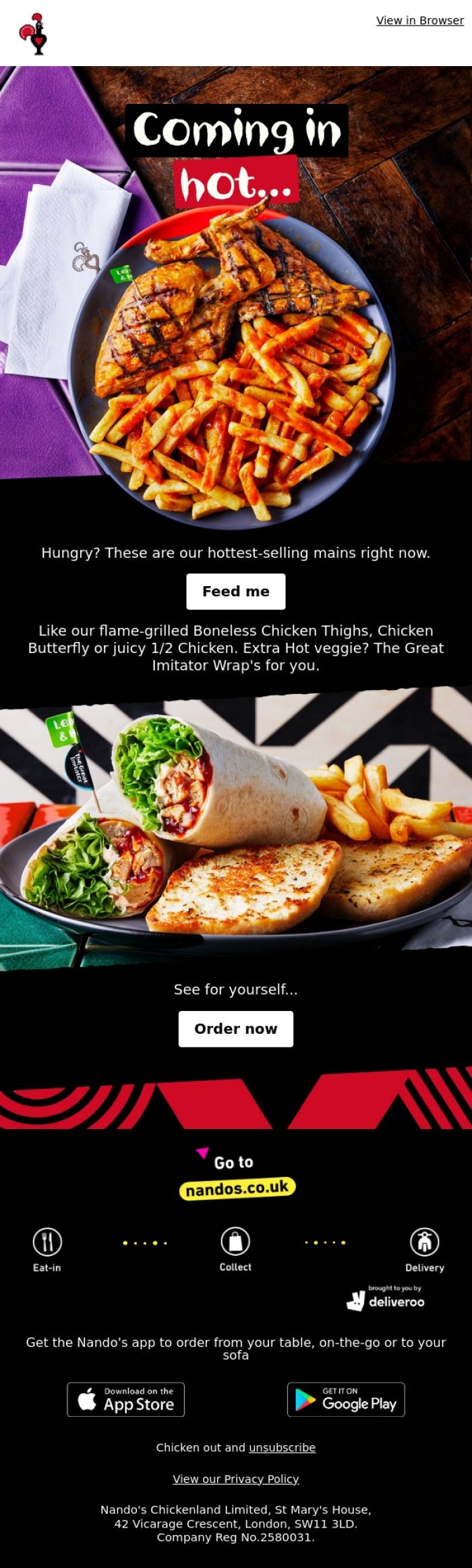 Email Design Inspiration from Nando's, Hot mains in your area