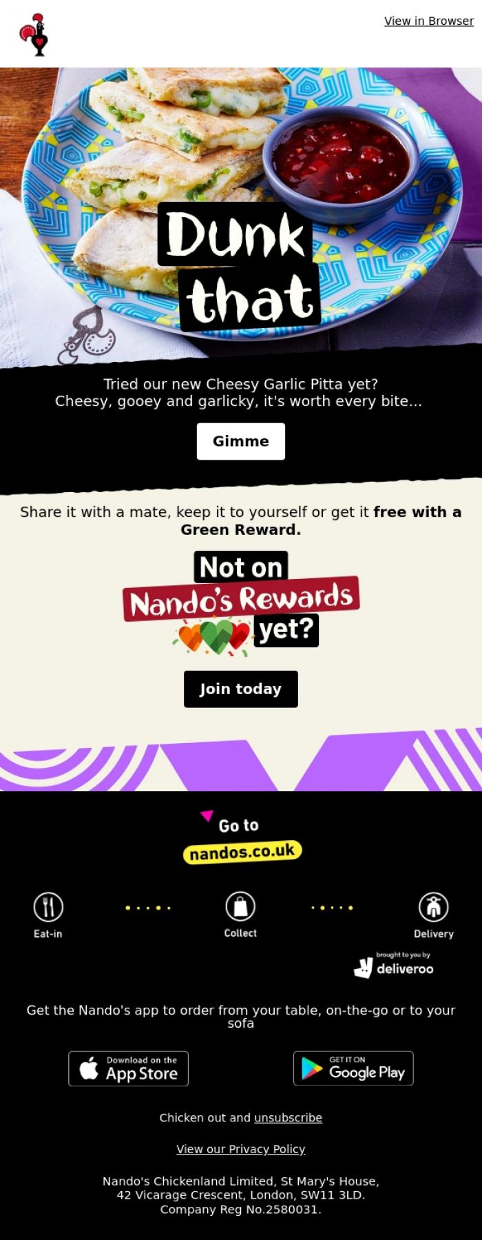 Email Design Inspiration from Nando's, Cheesy content inside