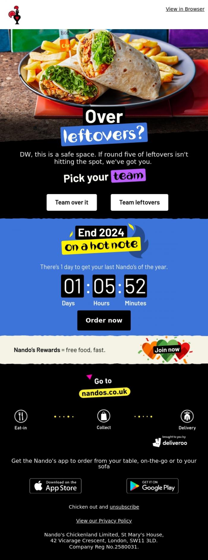 Email Design Inspiration from Nando's, PERi-PERi  > leftovers