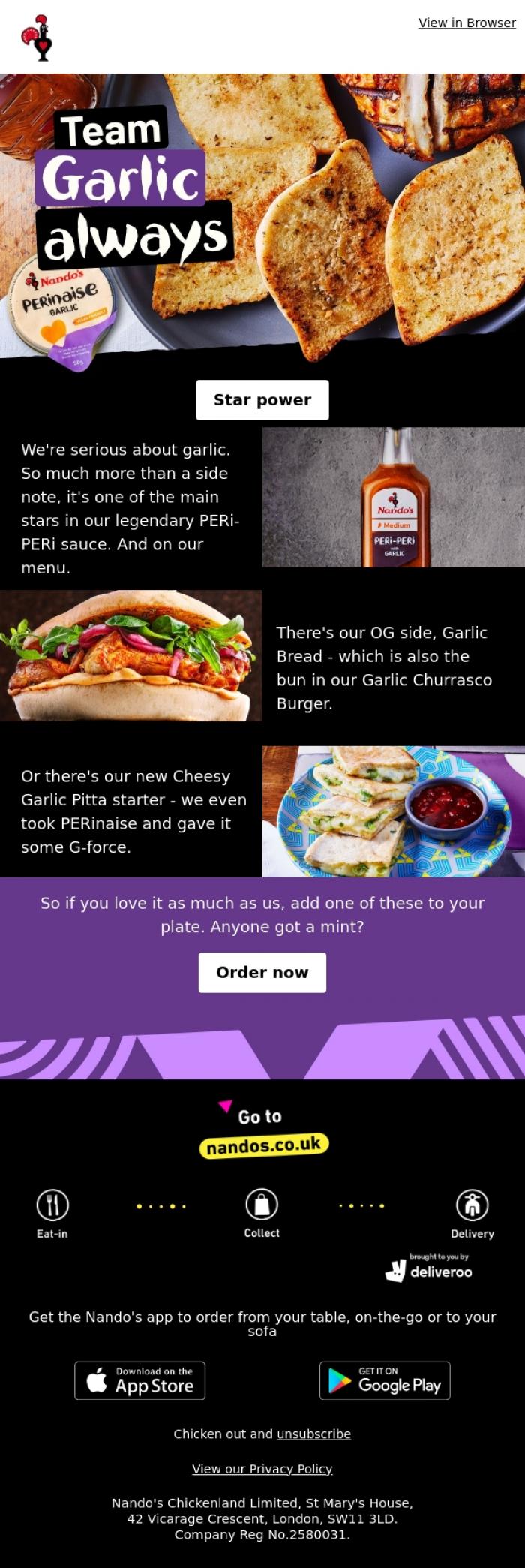 Email Design Inspiration from Nando's, Love garlic?