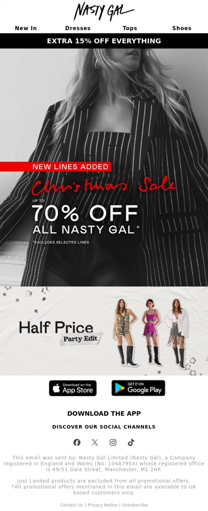 Email Design Inspiration from Nasty Gal, Christmas Sale up to 60% Off