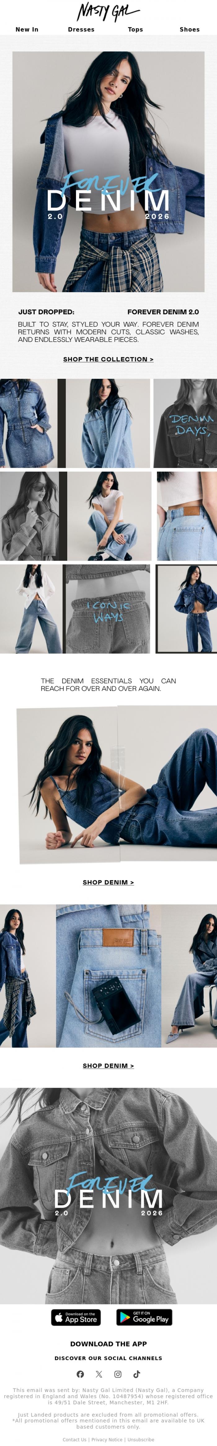 Email Design Inspiration from Nasty Gal, Forever Denim Returns