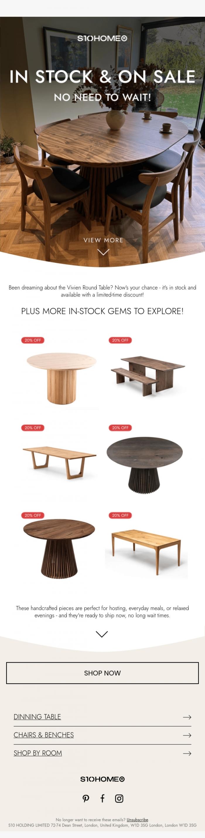 Email Design Inspiration from Natalie at S10Home, In Stock & On Sale -  No Need to Wait!