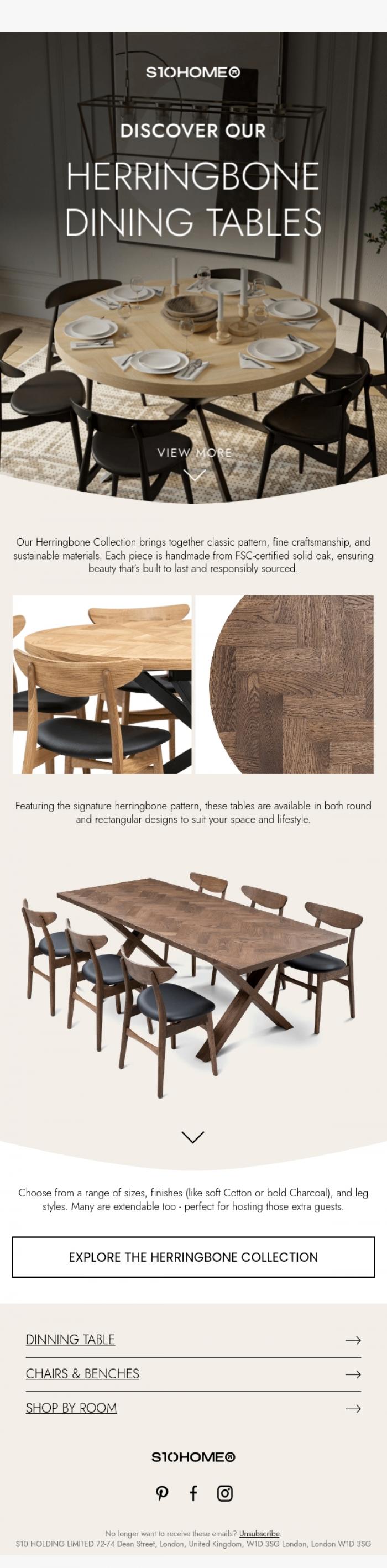 Email Design Inspiration from Natalie at S10Home, Crafted to Impress - Discover Our Herringbone Dining Tables