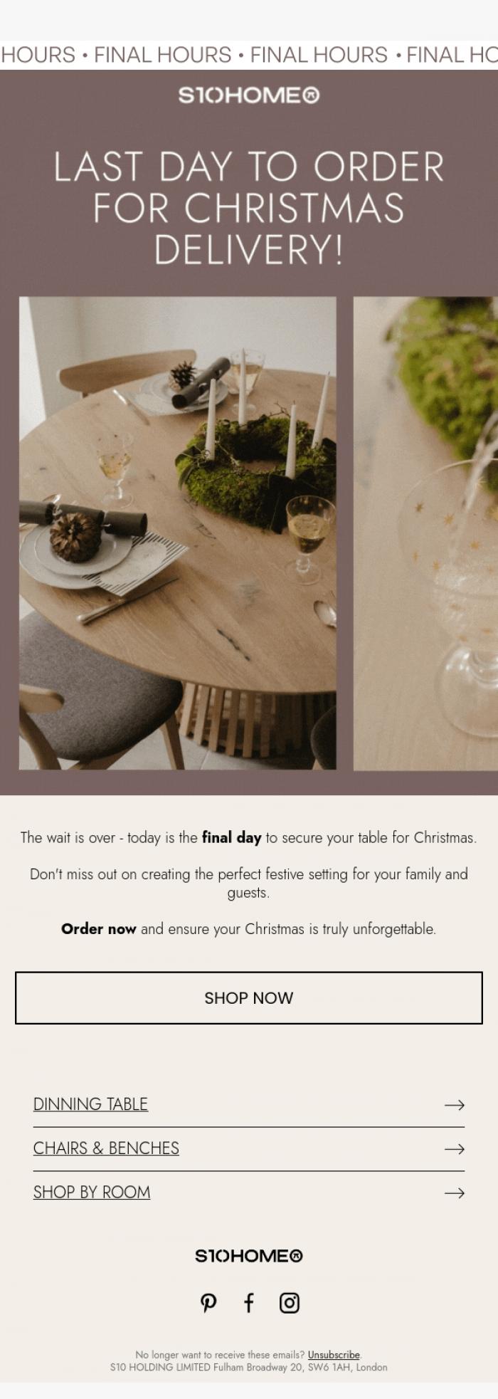 Email Design Inspiration from Natalie at S10Home, ⏳ Final Hours - Last Day to Order for Christmas Delivery!