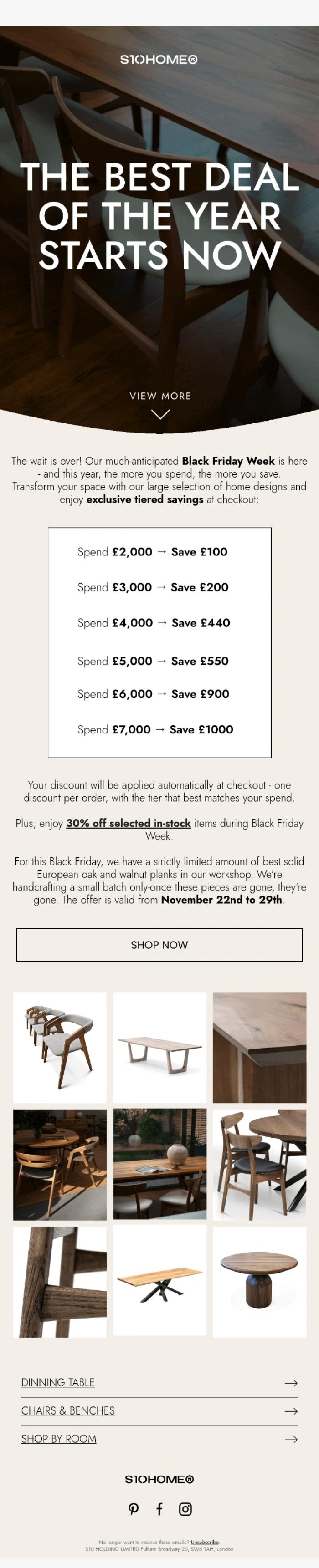 Email Design Inspiration from Natalie at S10Home, Black Friday Week starts now!
