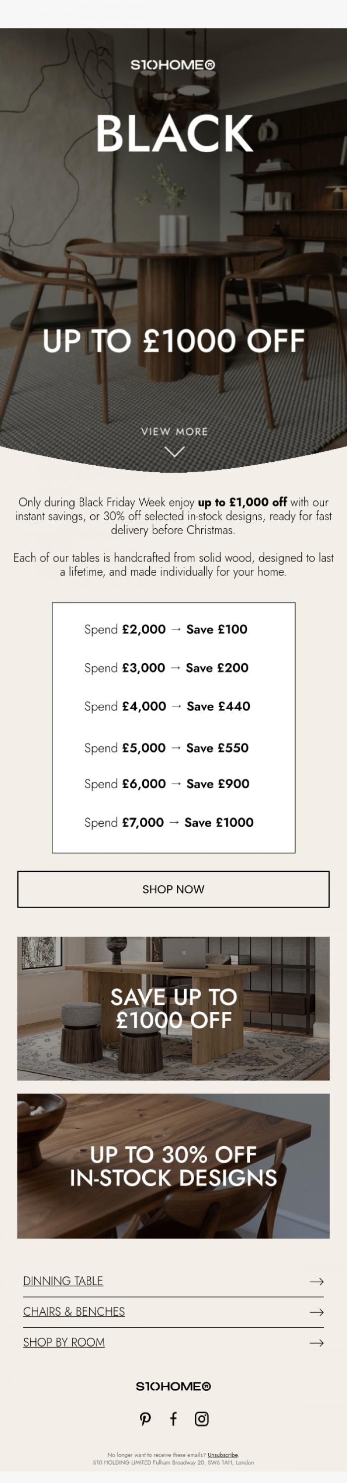 Email Design Inspiration from Natalie at S10Home, Black Friday is here  - &pound;1000 off