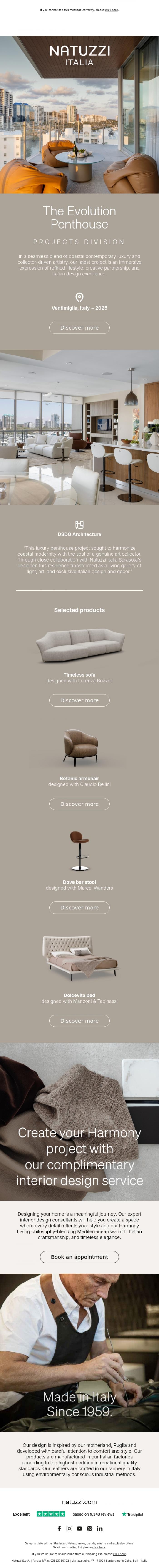 Email Design Inspiration from Natuzzi Italia, Crafted Harmony on the Florida coast.