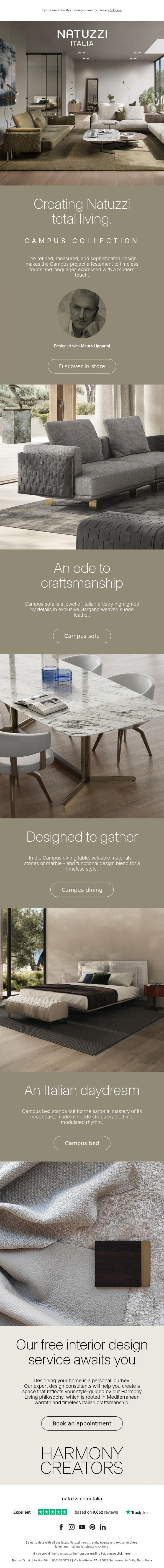 Email Design Inspiration from Natuzzi Italia, Creating Natuzzi total living: the Campus collection.
