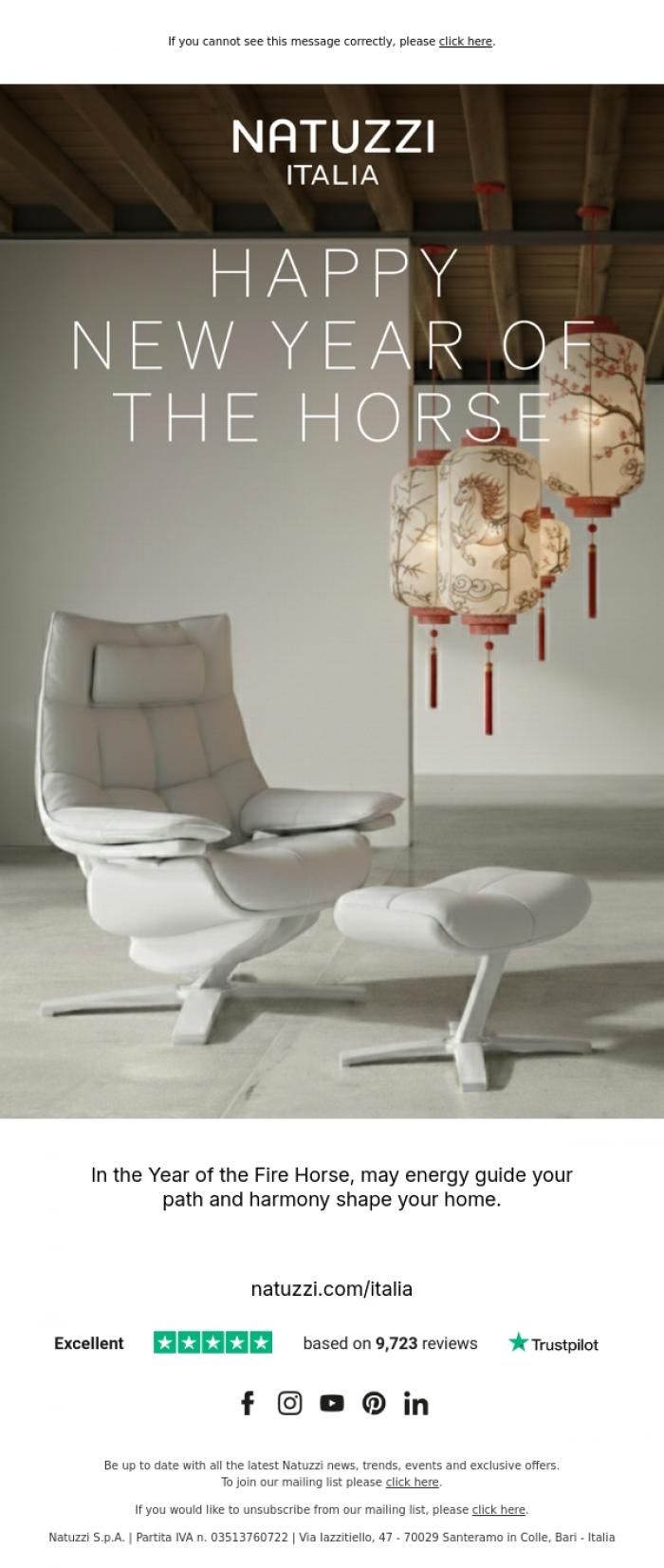 Email Design Inspiration from Natuzzi Italia, Happy New year of the Fire Horse.