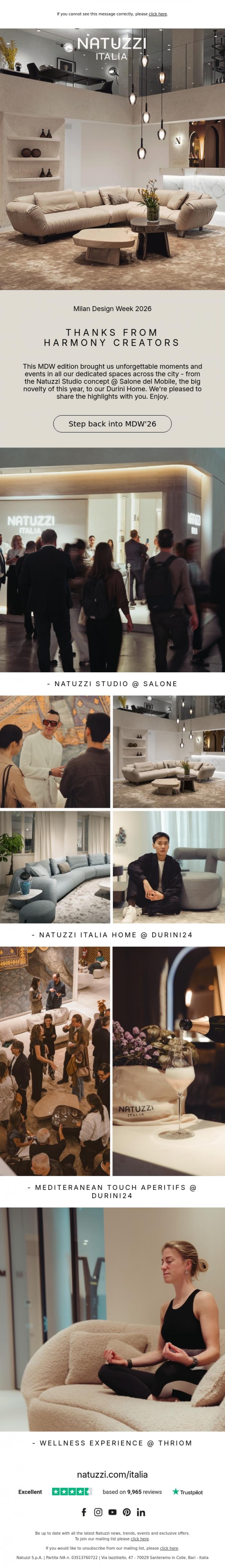 Email Design Inspiration from Natuzzi Italia, Enjoy watching all the highlights of Harmony Creators @ MDW 2026.
