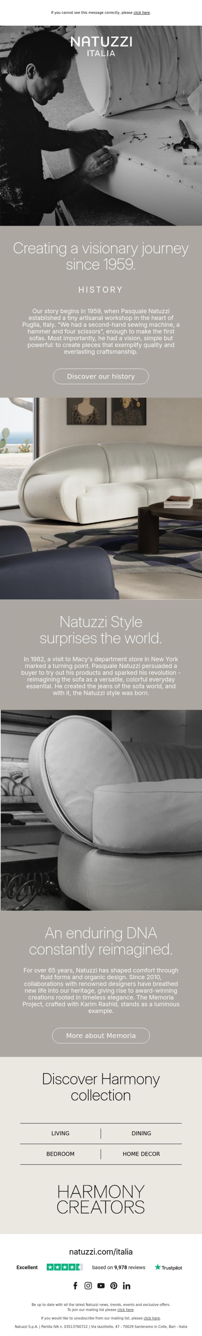 Email Design Inspiration from Natuzzi Italia, Creating an incredible journey since 1959.