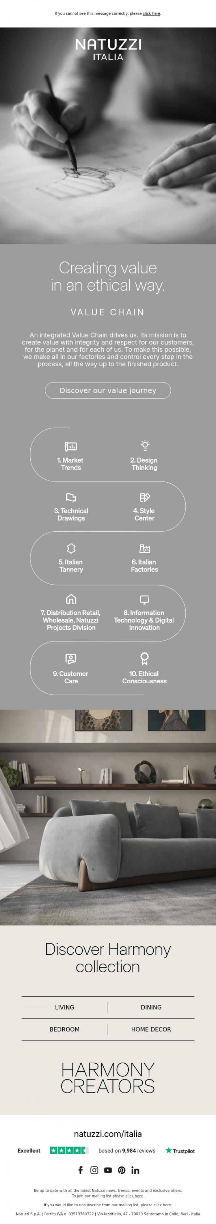 Email Design Inspiration from Natuzzi Italia, Creating value in an ethical way.