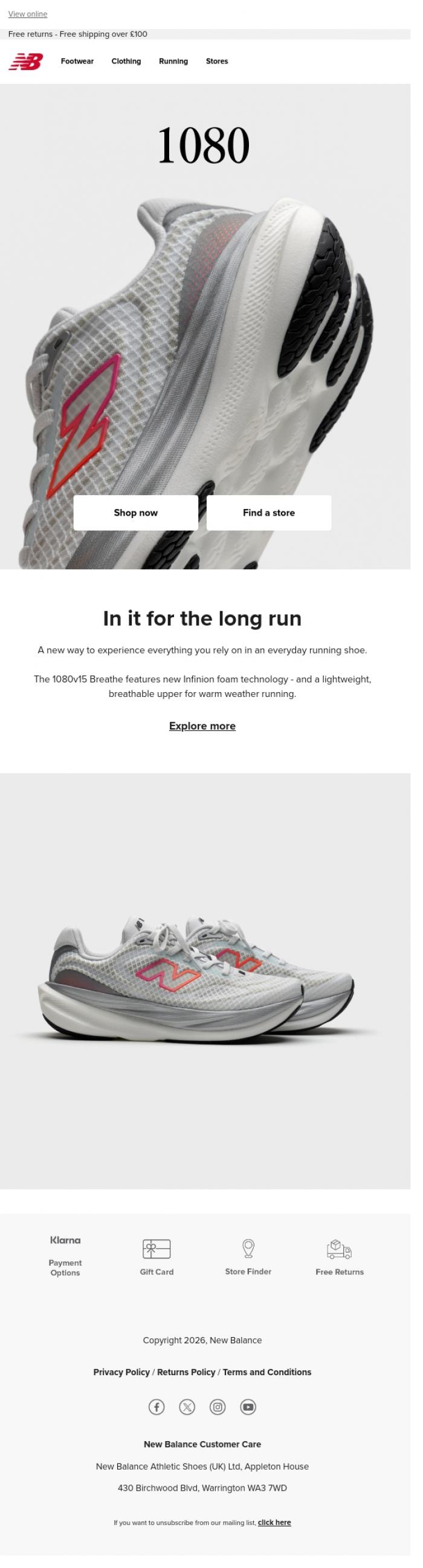 Email Design Inspiration from New Balance, The 1080: Long-lasting performance