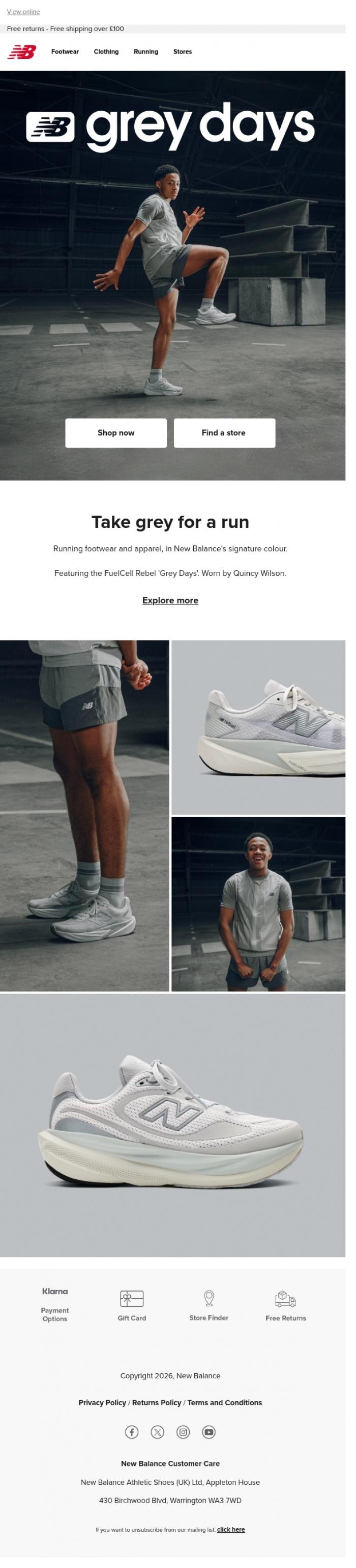 Email Design Inspiration from New Balance, Take grey for a run