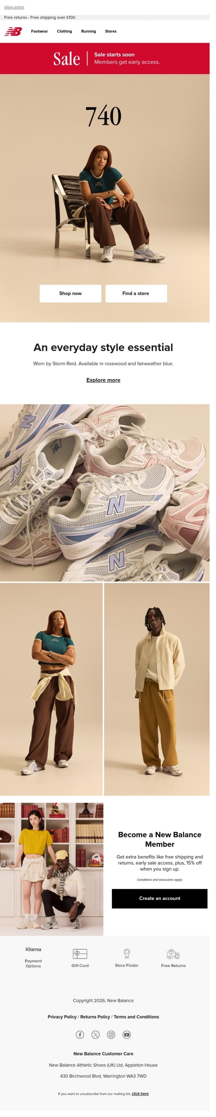 Email Design Inspiration from New Balance, The 740, in new colourways