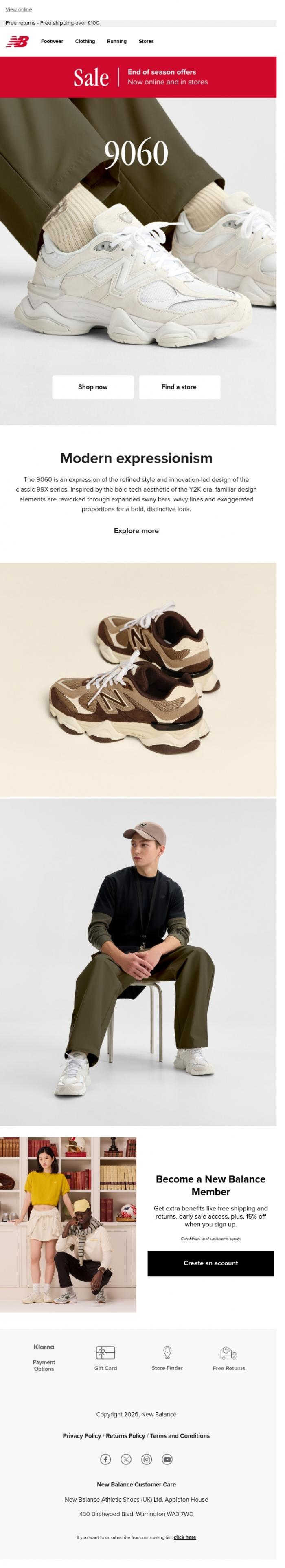 Email Design Inspiration from New Balance, The 9060: Modern expressionism