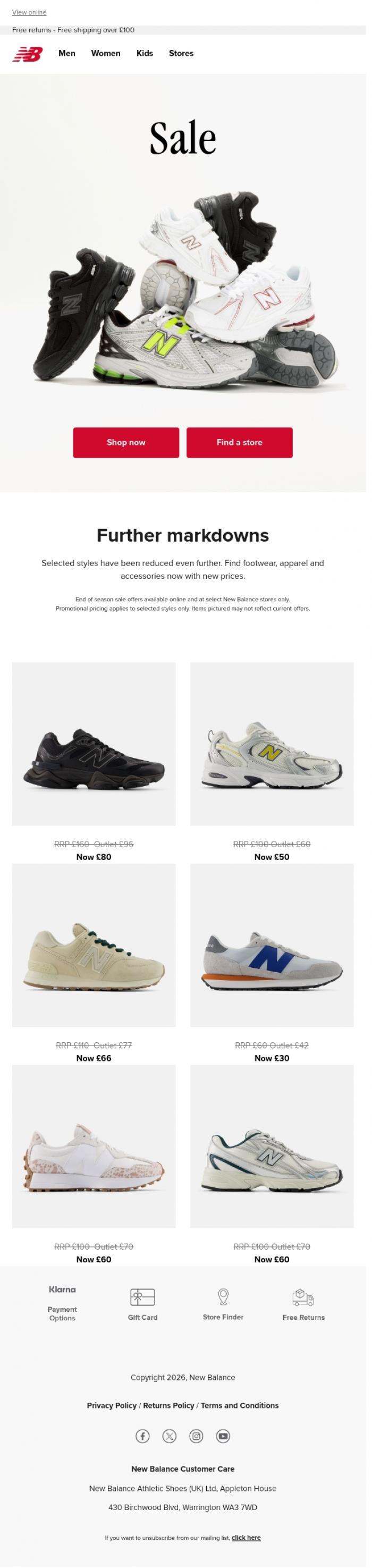Email Design Inspiration from New Balance, Sale | Further markdowns