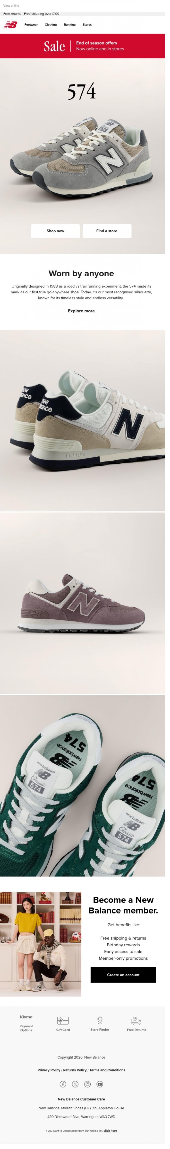 Email Design Inspiration from New Balance, The 574: Worn by anyone