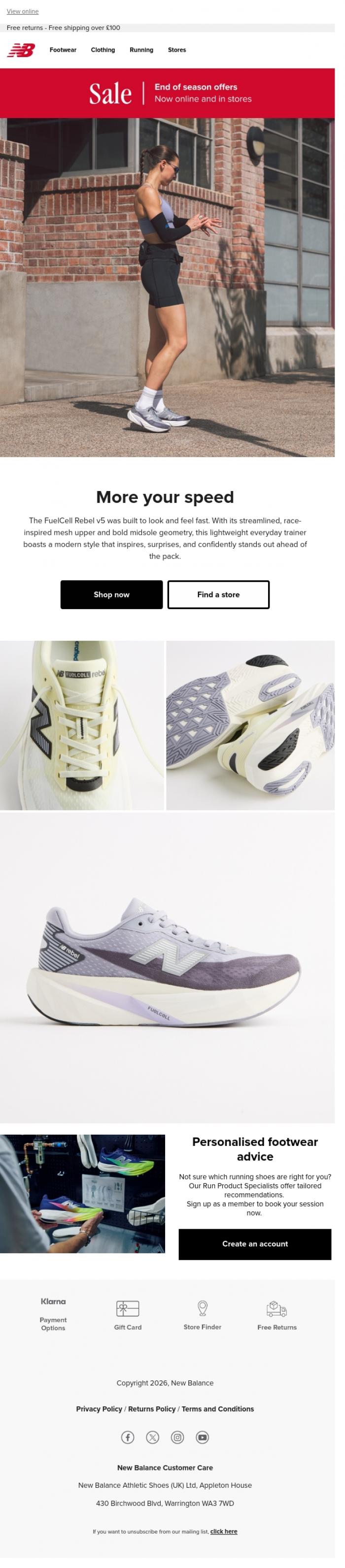 Email Design Inspiration from New Balance, The Rebel v5, in new colours
