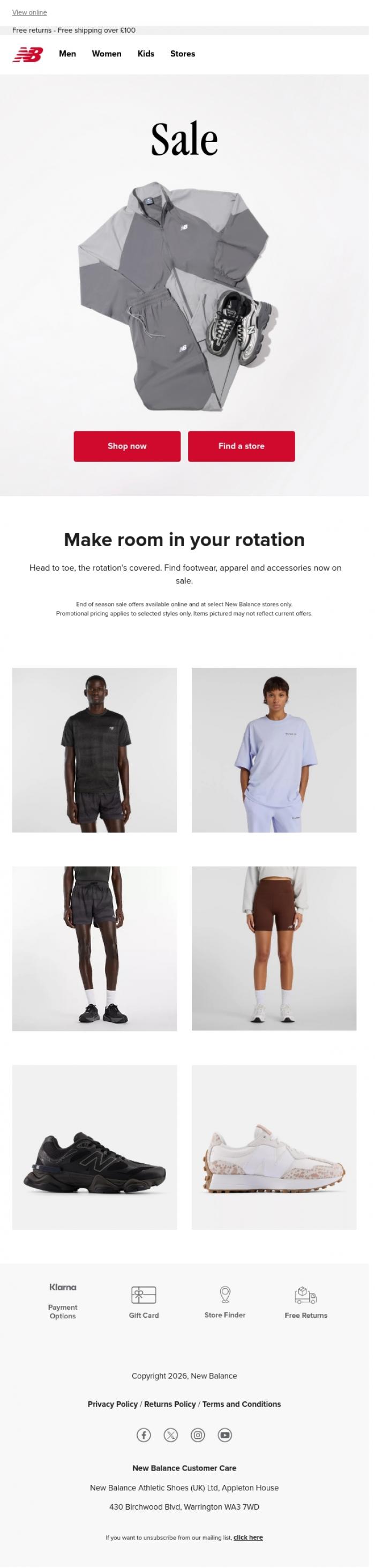 Email Design Inspiration from New Balance, Sale | Make room in your rotation