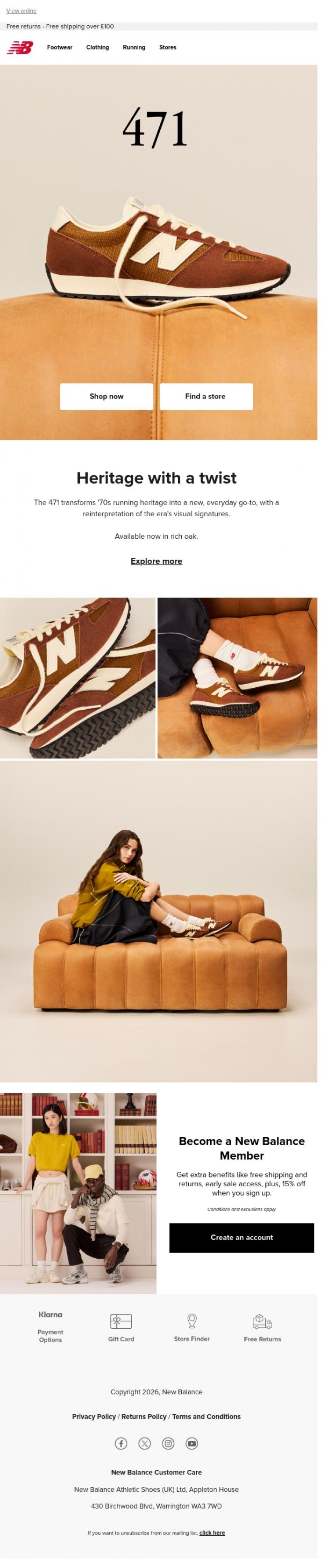 Email Design Inspiration from New Balance, The 471, in rich oak