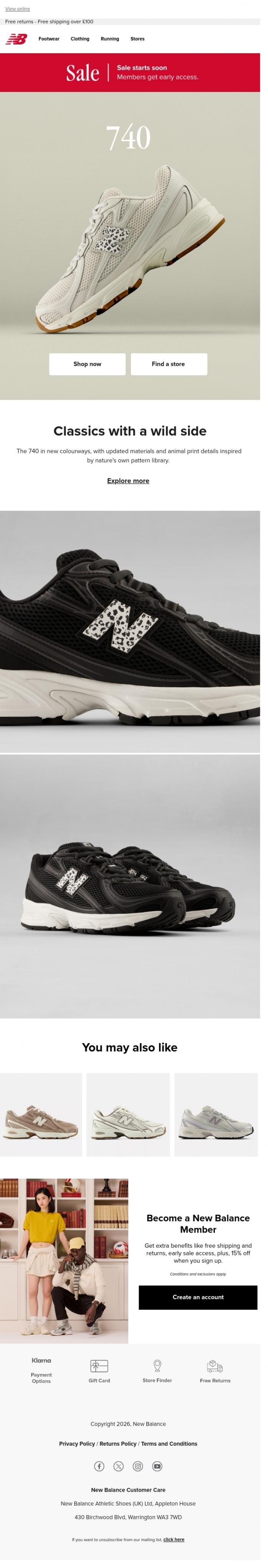 Email Design Inspiration from New Balance, The 740, in animal print