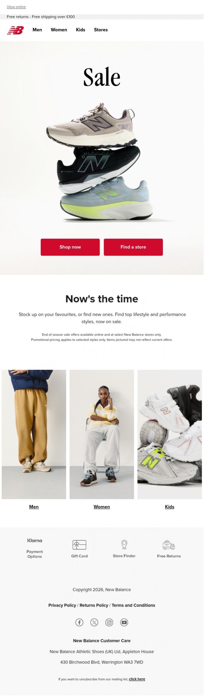 Email Design Inspiration from New Balance, Sale | Now's the time