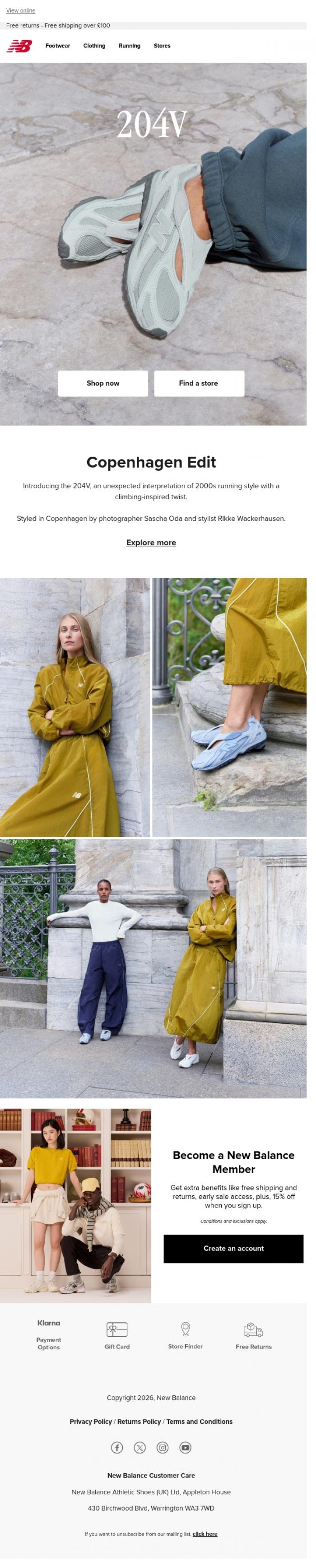 Email Design Inspiration from New Balance, The new 204V, styled in Copenhagen