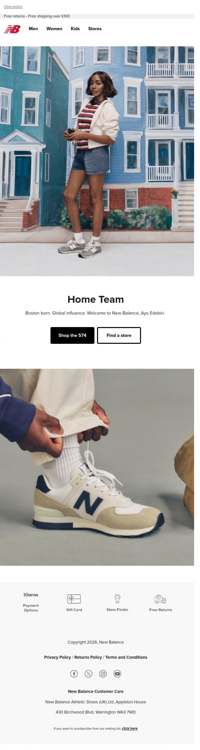Email Design Inspiration from New Balance, Welcome to New Balance, Ayo Edebiri.