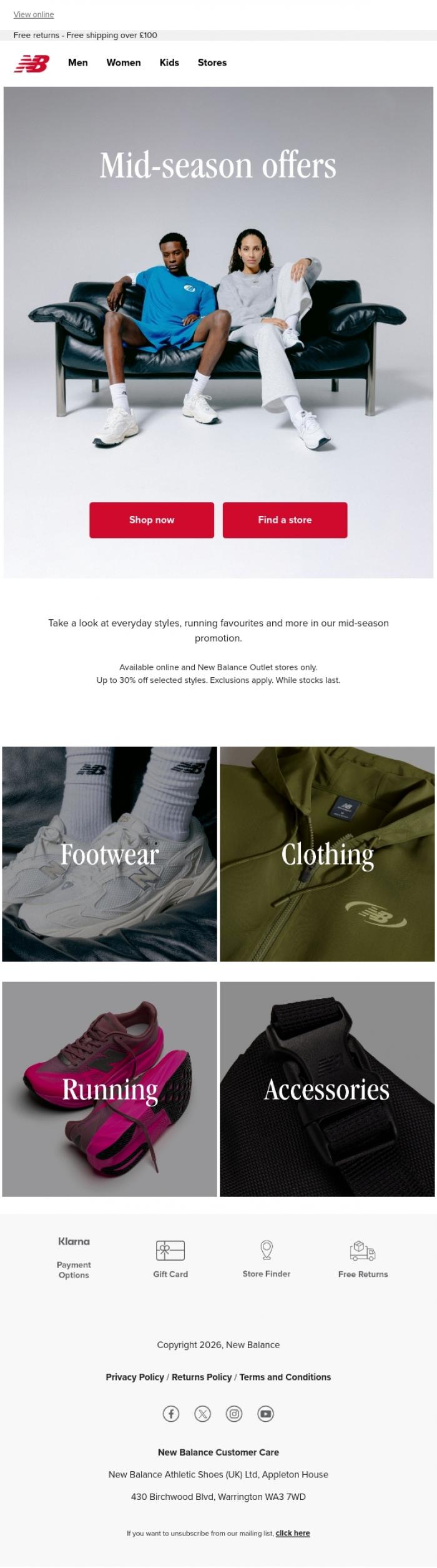Email Design Inspiration from New Balance, Now live: Mid-season offers