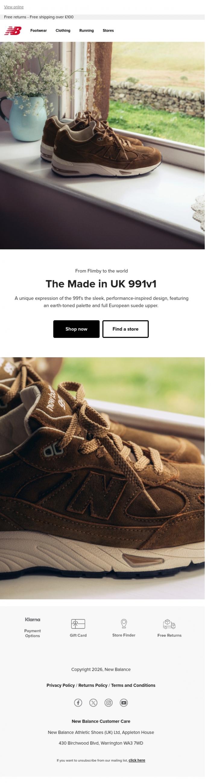 Email Design Inspiration from New Balance, The Made in UK 991v1