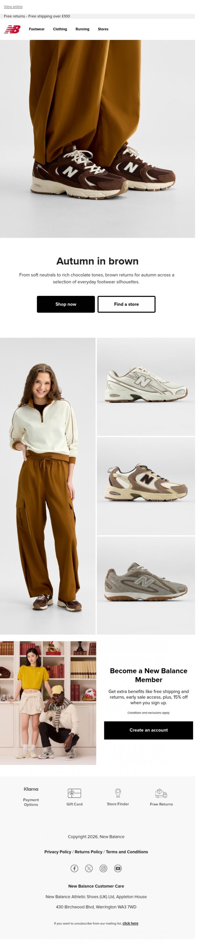 Email Design Inspiration from New Balance, Autumn in brown