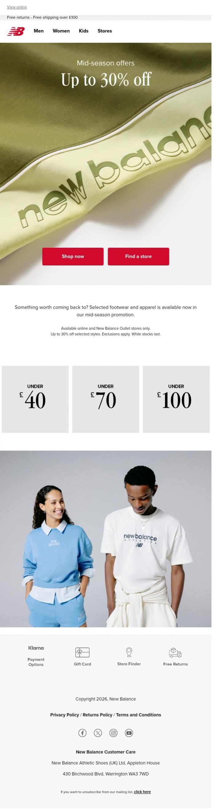 Email Design Inspiration from New Balance, Don't miss these styles with up 30% off