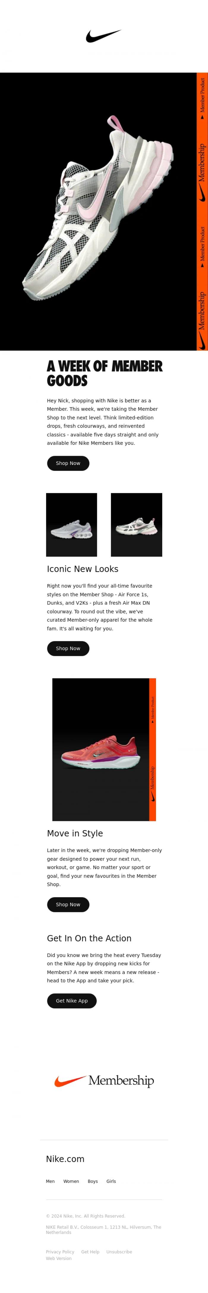 Email Design Inspiration from Nike, Discover a Week of Member Products