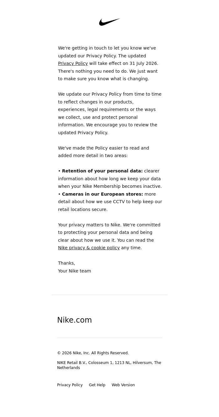 Email Design Inspiration from Nike, We're updating our Privacy Policy
