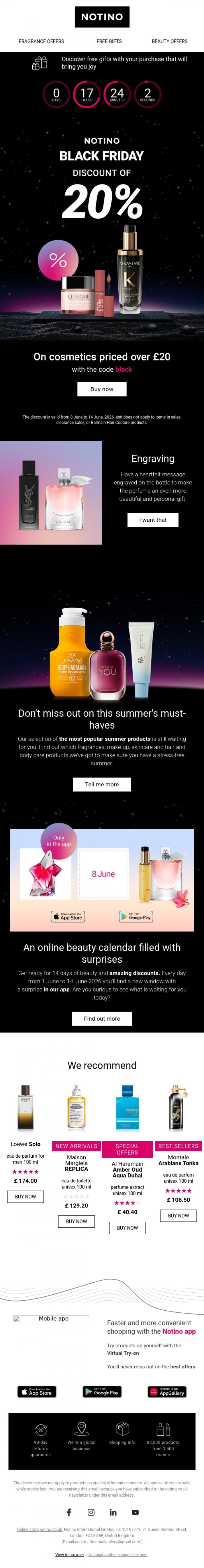 Email Design Inspiration from Notino, Get 20% off cosmetics!