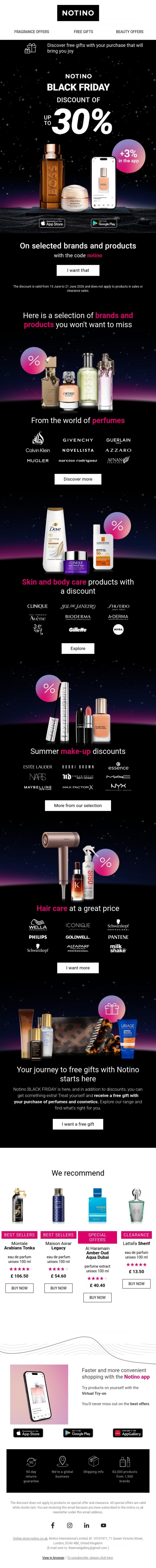 Email Design Inspiration from Notino, Notino BLACK FRIDAY: Up to 33% off Viktor & Rolf, Cacharel, Peter Thomas Roth, and more