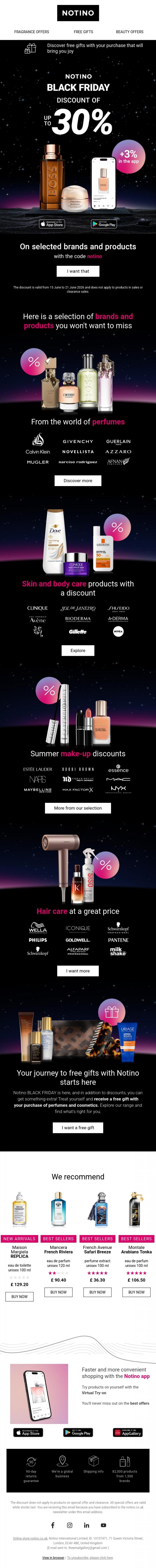 Email Design Inspiration from Notino, Notino BLACK FRIDAY: Up to 33% off Diesel, fresh, FOREO and more