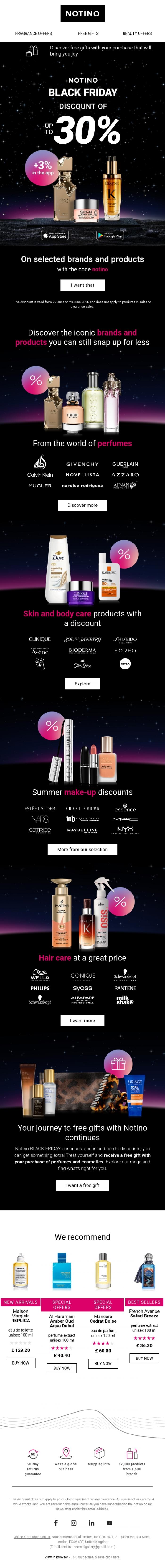 Email Design Inspiration from Notino, Get up to 33% off Max Factor, Rimmel, Dermacol and more
