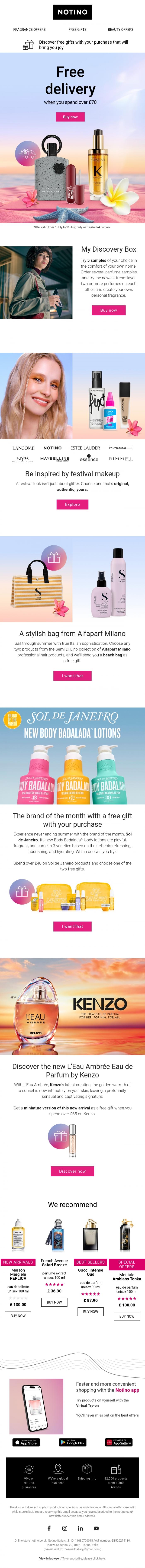 Email Design Inspiration from Notino, Order with free delivery 🚚