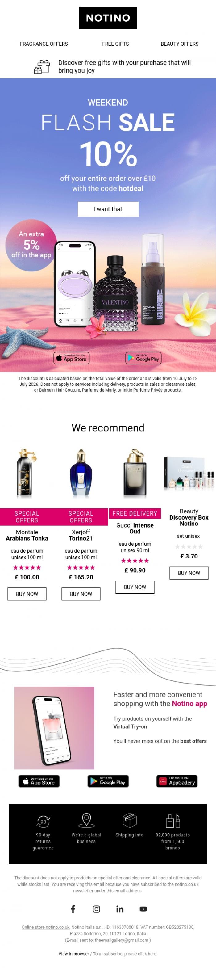 Email Design Inspiration from Notino, The weekend Flash Sale is on! 💸 10% off everything