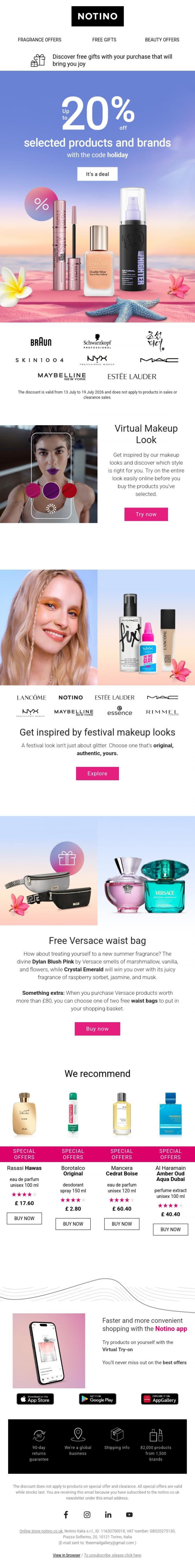 Email Design Inspiration from Notino, Up to 20% off selected items!