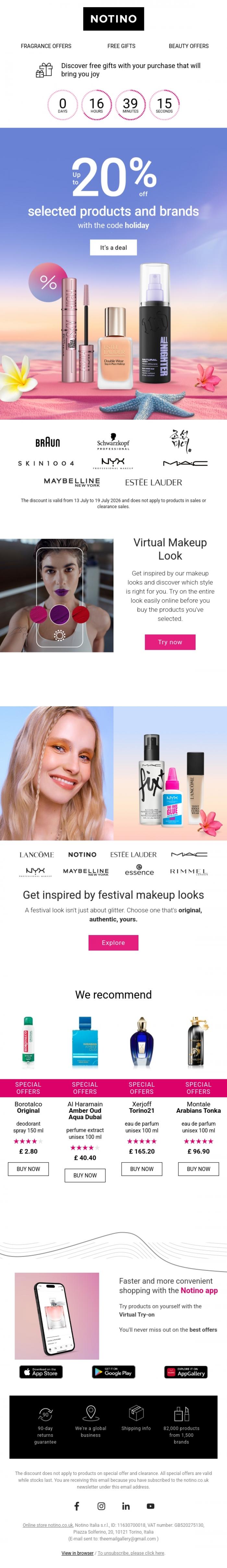 Email Design Inspiration from Notino, Only until midnight: Up to 20% off